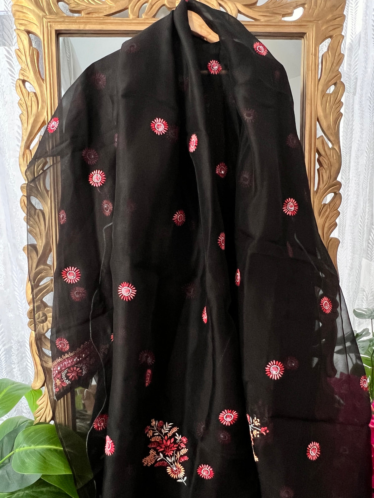 Black Pure Organza Silk Kurta Set with Multi Colour Chikankari and Embellishments