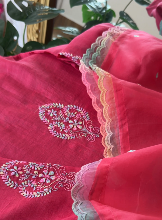 ShaSumz Exclusive: Pure Mul Chanderi Multi Colour Chikankari Suit Set