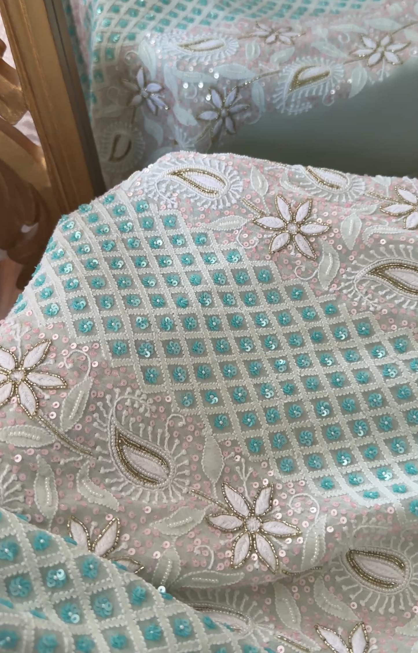 Pista Green Pure Georgette Suit with Chikankari & Embellishments