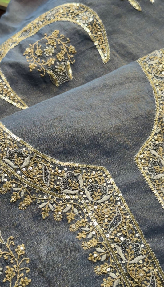 The Celestial "Chand" Ensemble | Pure Tissue Chanderi Silk Hand-Embroidered Chikankari Set