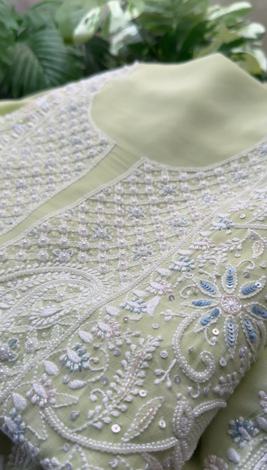 Pista Green Chikankari & Pearls Suit