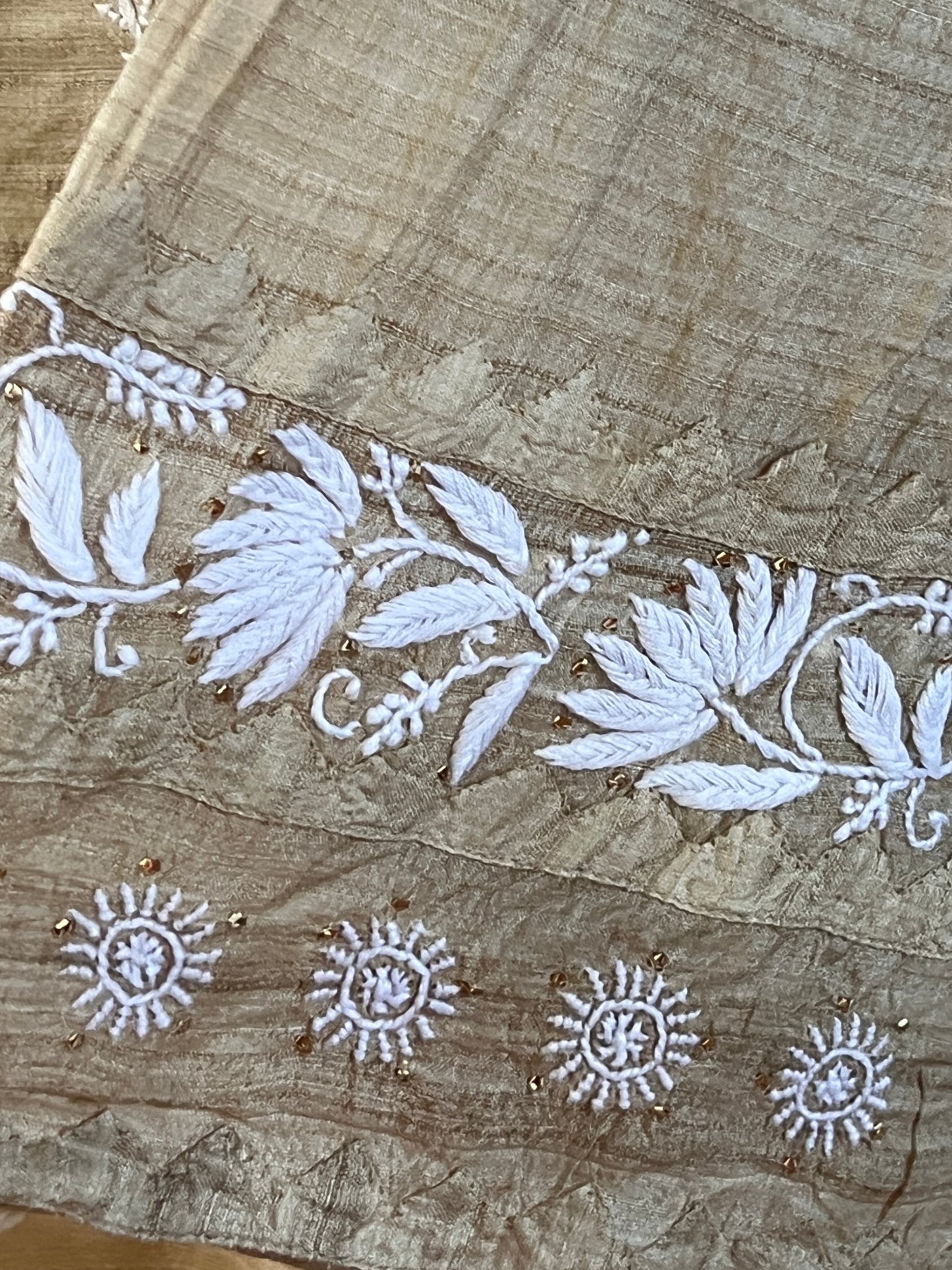 Pure Tussar Silk Kurta with Chikankari and Mukaish - ShaSumz