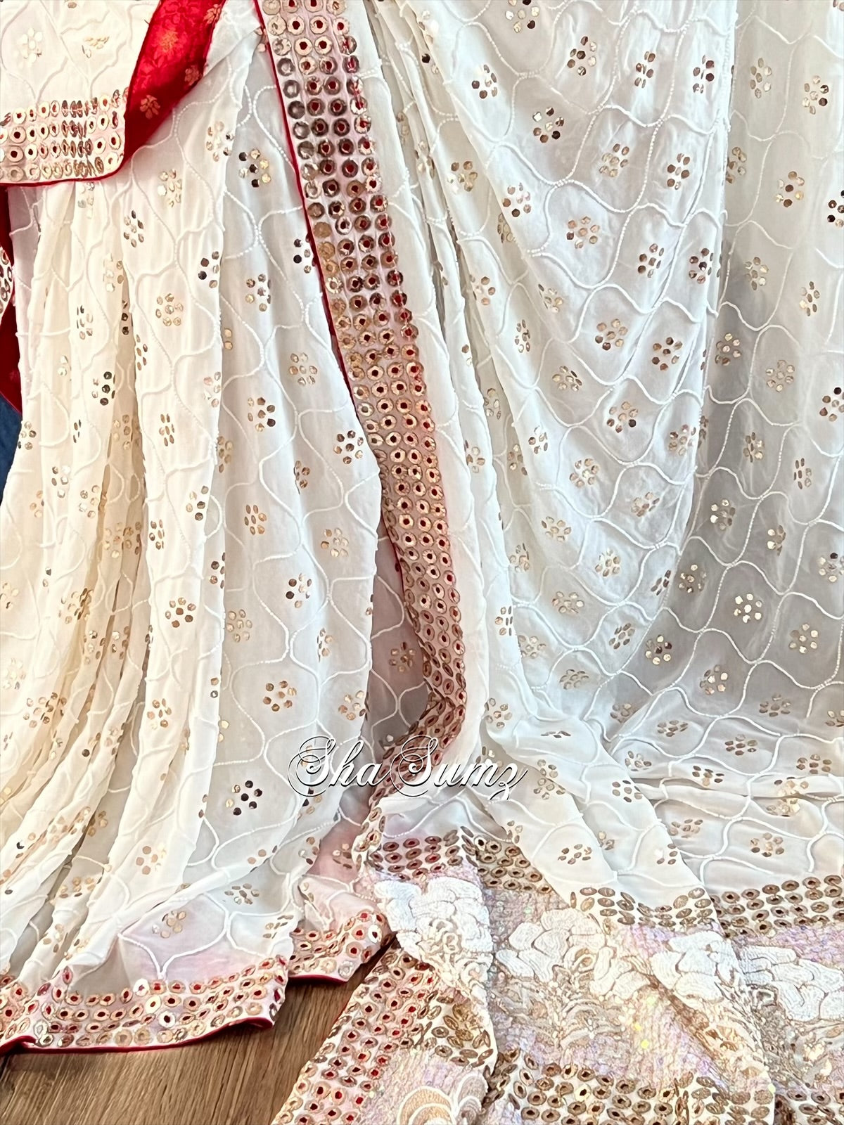 Mukaish and Pearls Saree - Pure Georgette