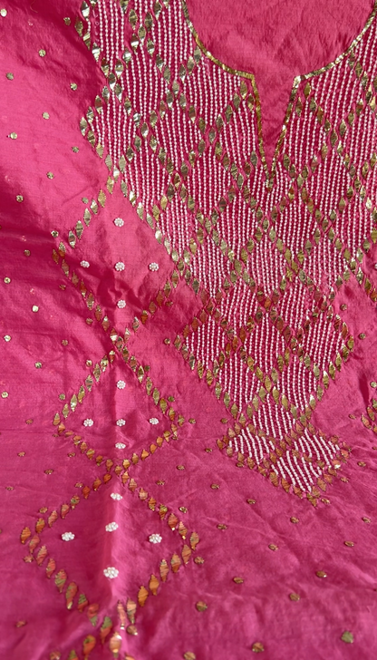 Pink Chanderi Kurta with Mukaish and Pearls