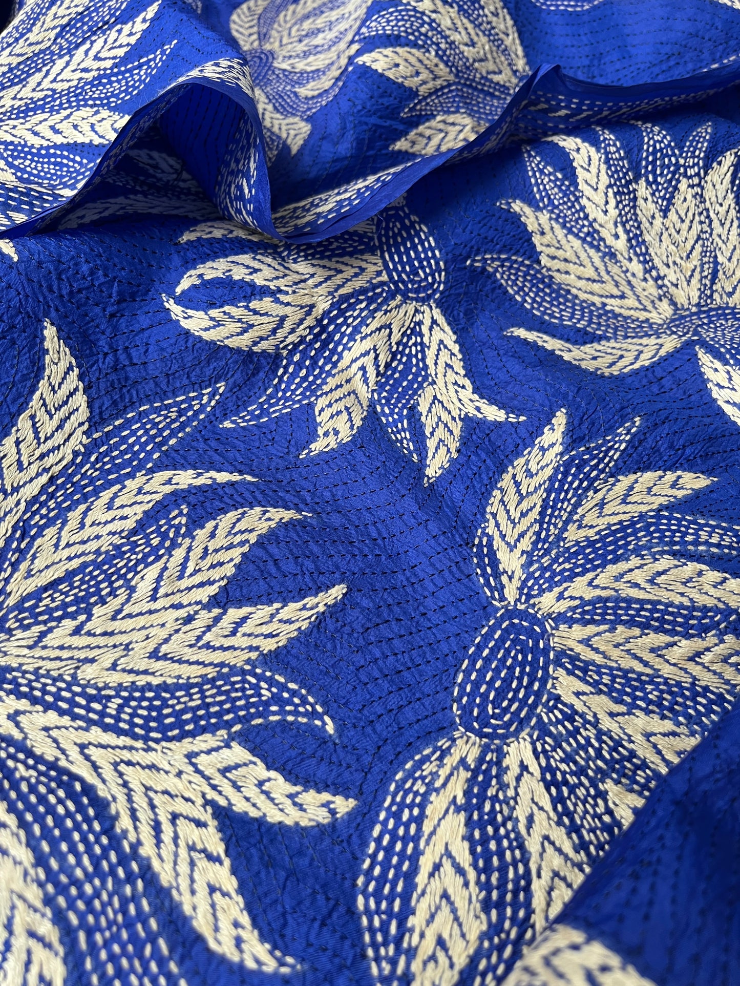 Royal Blue Silk Kantha Dupatta