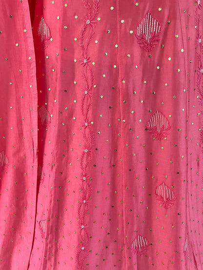 Coral Pink Chikankari and Mukaish Lehanga Set