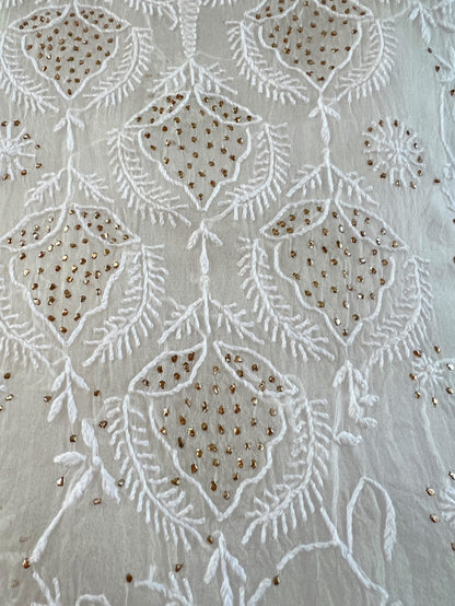 White Pure Organza Chikankari Suit Set with Kamdani (Dyeable) – Handcrafted Lucknowi Chikankari
