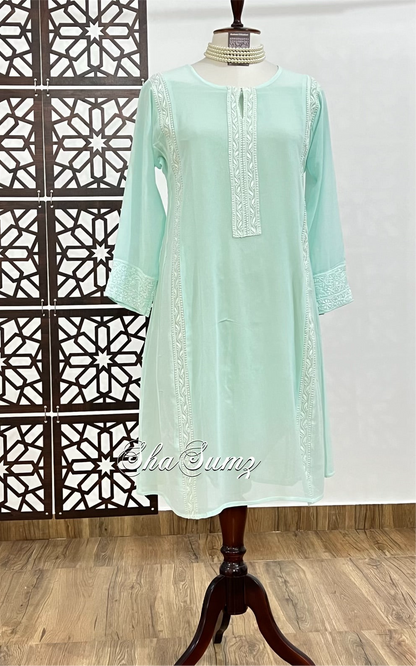 Mint Green Kalidar Chikankari Kurti