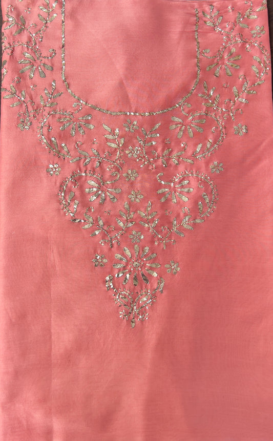 Chanderi Mukaish Kurta - Peach