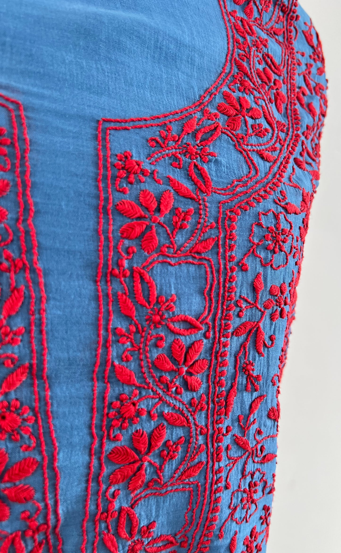 Blue Mul Chanderi Suit with Chikankari
