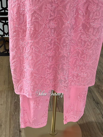 Colorful Peachy Pink Viscose Georgette Suit for Summer Wear