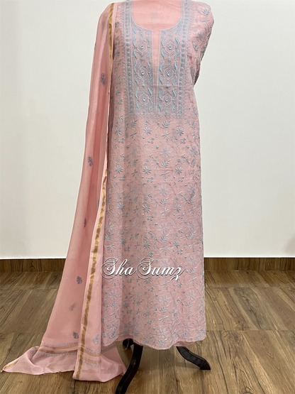 Blush Pink Mul Chanderi Chikankari Suit