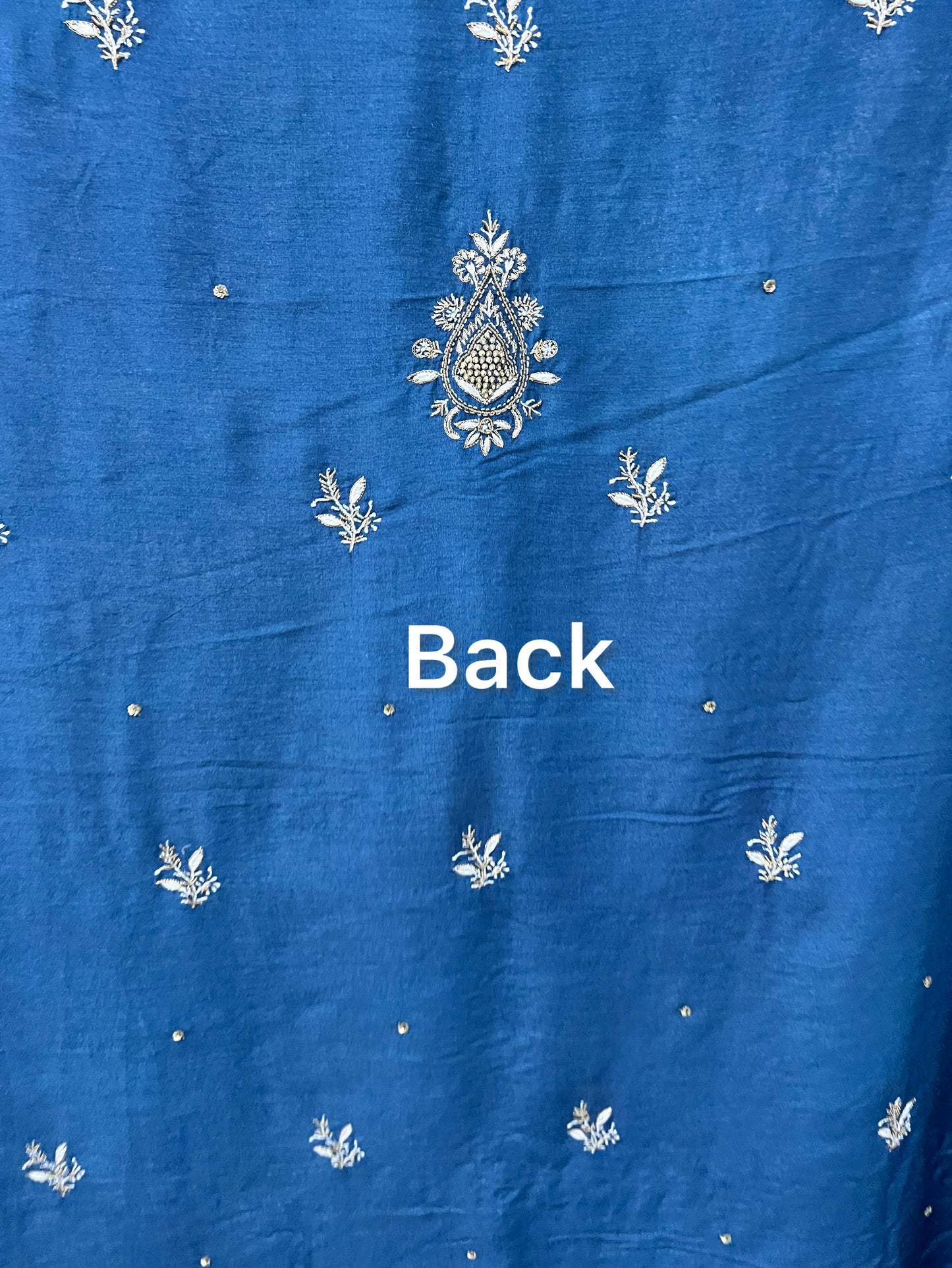 Blue Pure Munga Silk Chikankari with Embellishments | Eternal Craftsmanship