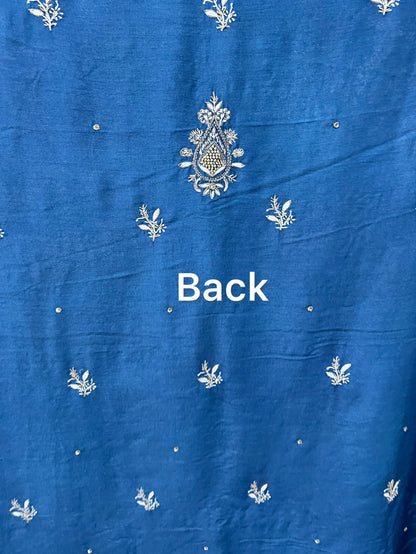 Blue Pure Munga Silk Chikankari with Embellishments | Eternal Craftsmanship