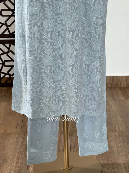 Powder Blue Chikankari Suit for Summer Wear