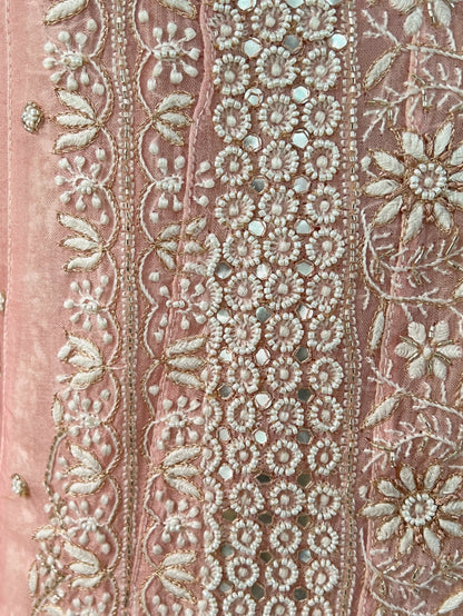 Pink Pure Organza Silk Anarkali – Hand-Embroidered Chikankari & Luxe Embellishments