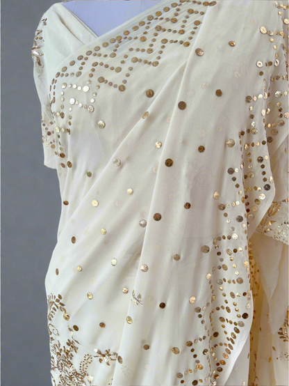 Ivory Saree with Mukaish & Badla