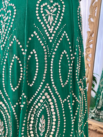 Emerald Green Pure Georgette Handcrafted Mukaish Lehenga Skirt