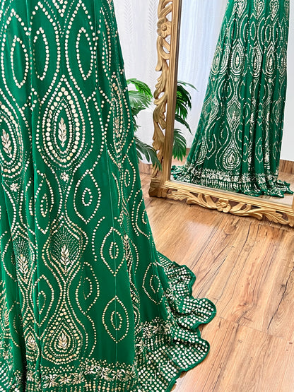 Emerald Green Pure Georgette Handcrafted Mukaish Lehenga Skirt