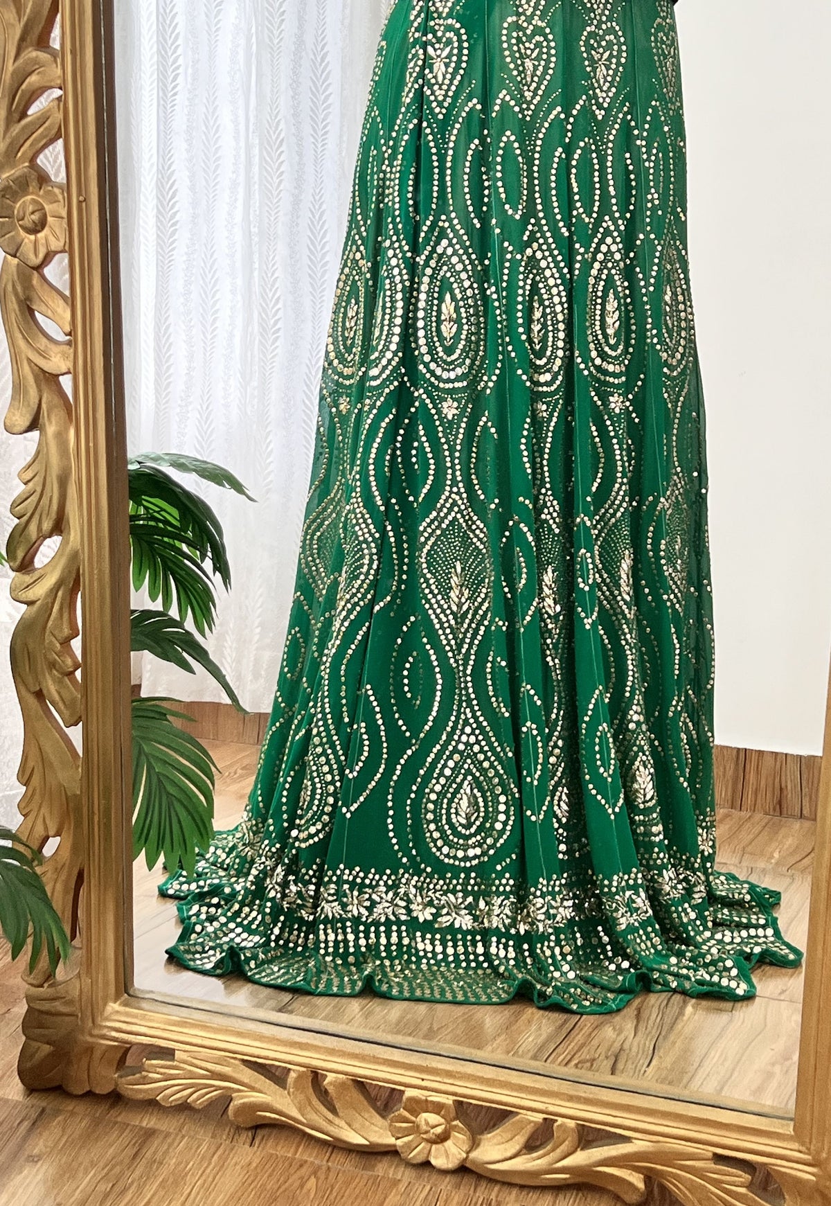 Emerald Green Pure Georgette Handcrafted Mukaish Lehenga Skirt