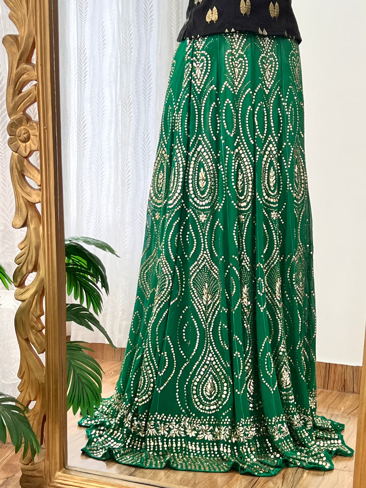 Emerald Green Pure Georgette Handcrafted Mukaish Lehenga Skirt