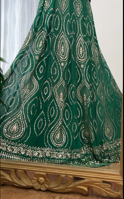 Emerald Green Pure Georgette Handcrafted Mukaish Lehenga Skirt