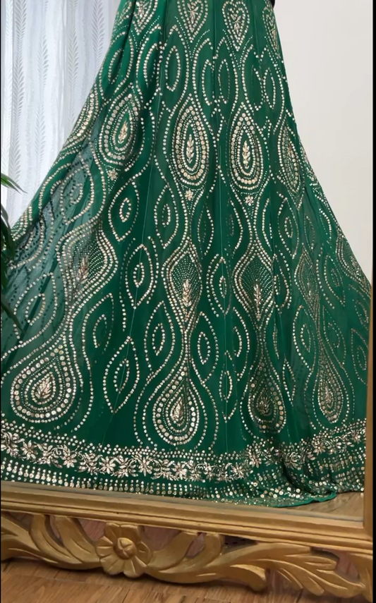Emerald Green Pure Georgette Handcrafted Mukaish Lehenga Skirt