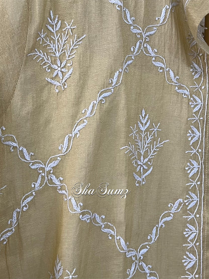 Mustard Yellow Tissue Chanderi Silk Chikankari Shirt