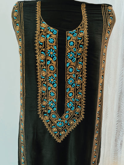 Black Chanderi Kurta with coloured Chikankari
