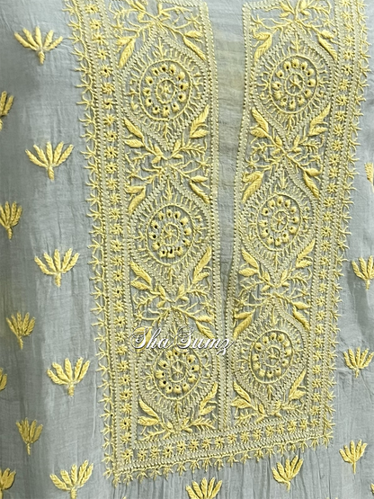 Powder Blue & Yellow Chanderi Suit