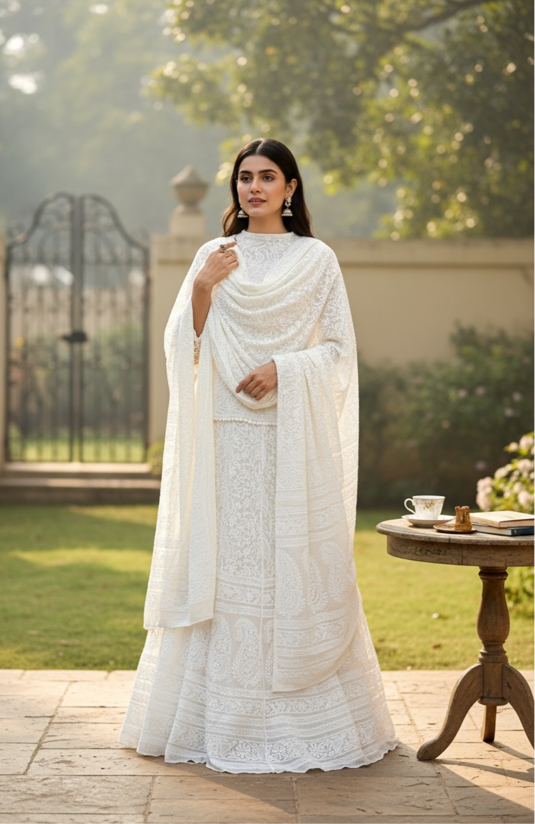 Haath Jaali & Chikankari Lehenga