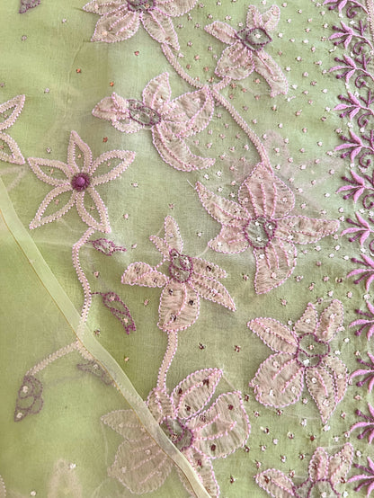 Pure Organza Silk Chikankari & Kamdani Suit Set