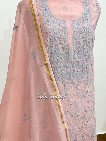 Blush Pink Mul Chanderi Chikankari Suit