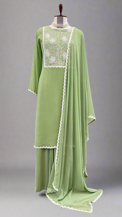 Sage Green Chikankari & Embellishments Suit Set