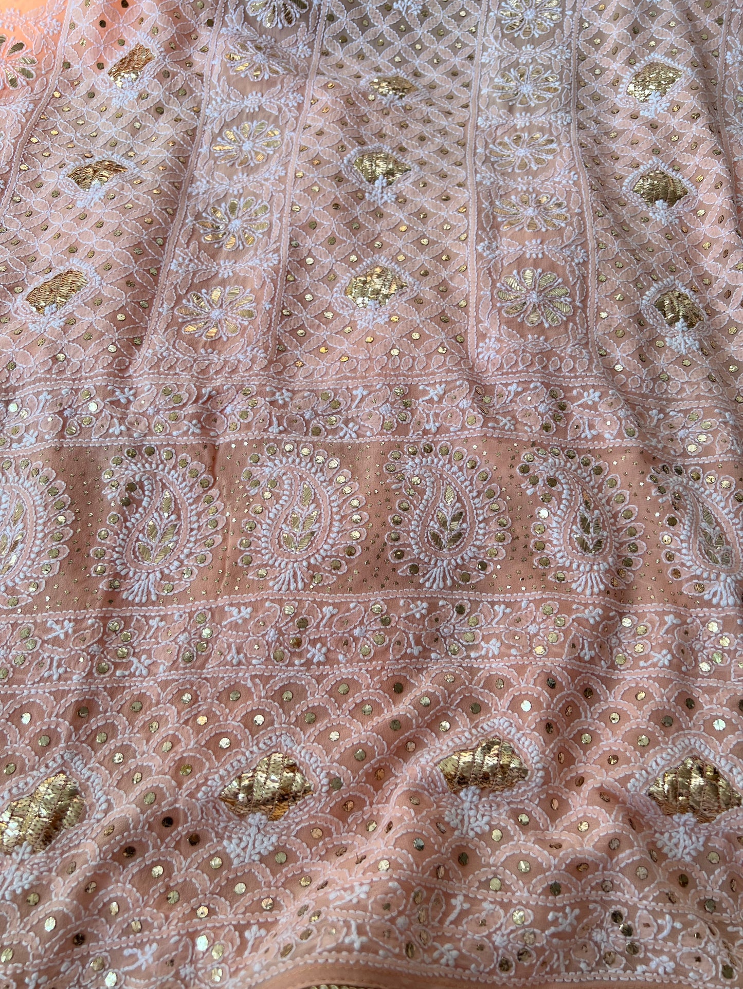 Peach Chikankari & Mukaish Suit