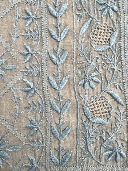 Silver Grey Mul Chanderi Anarkali – Hand-Embroidered Chikankari & Haath Jaali Work