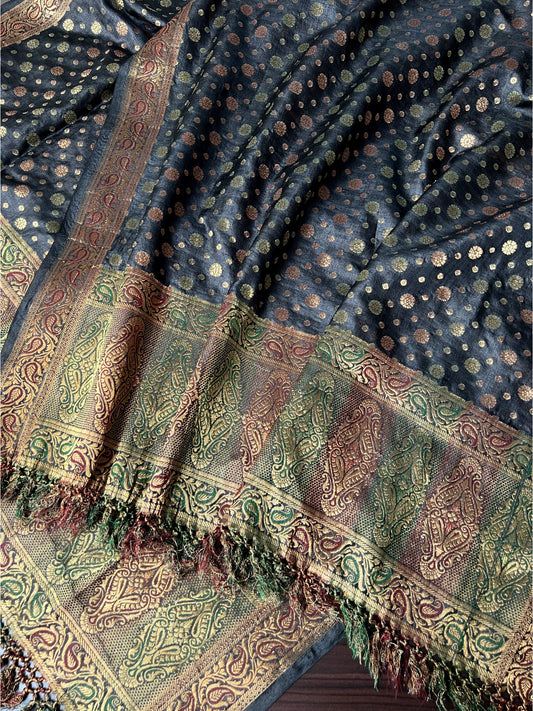 Black Banarsi Tussar Silk Dupatta