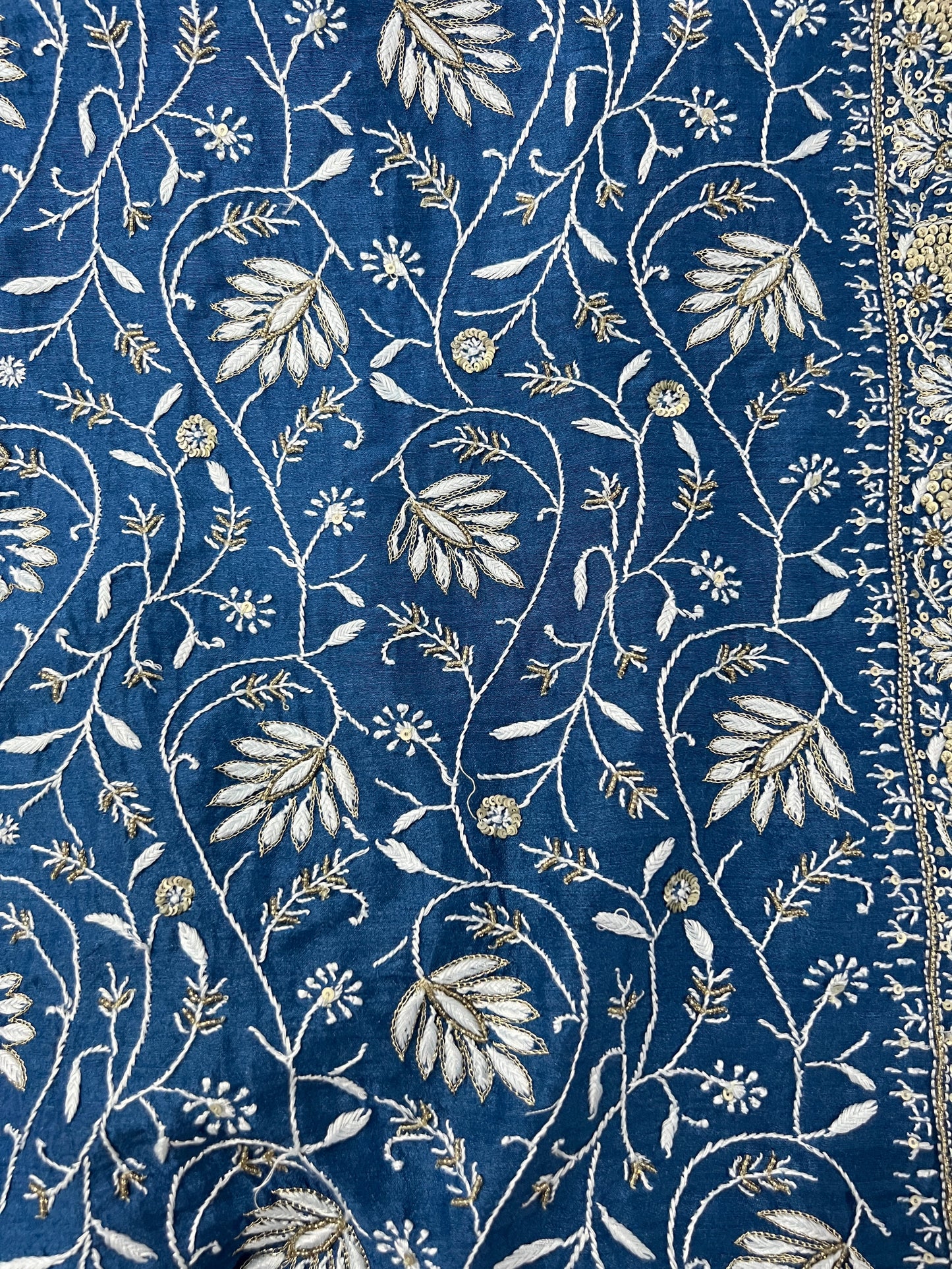 Blue Pure Munga Silk Chikankari with Embellishments | Eternal Craftsmanship