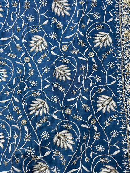 Blue Pure Munga Silk Chikankari with Embellishments | Eternal Craftsmanship