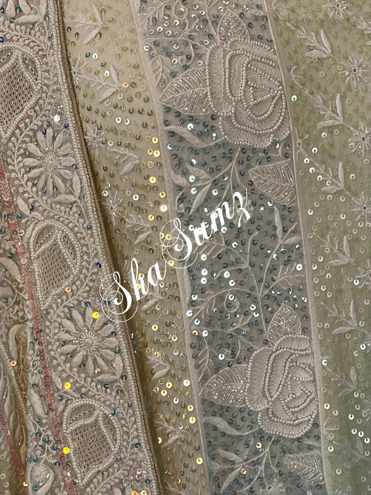 Anarkali with Roses Design in Do Taar Chikankari and embellishments