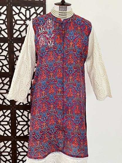 Cotton Net Kurti with Chikankari Motif