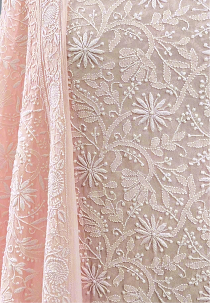 Pastel Pink & Aqua Pure Georgette Chikankari Suit