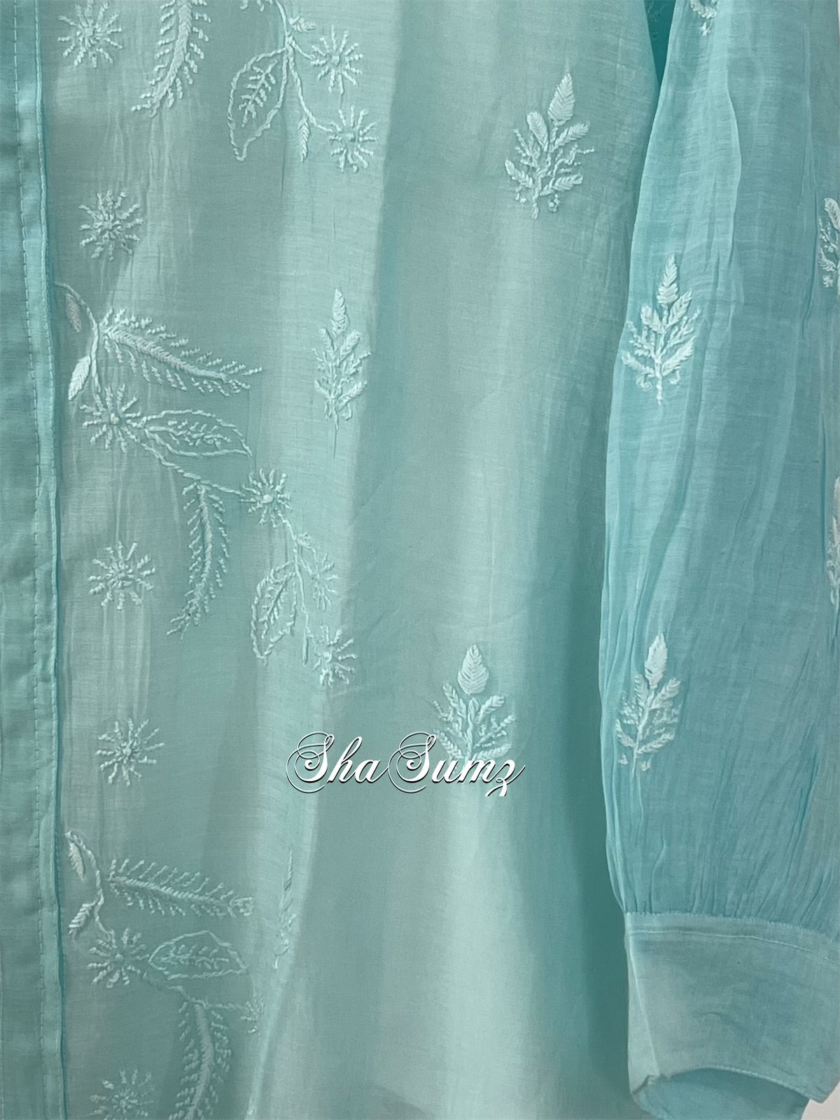 Sky Blue Mul Chanderi Chikankari Shirt