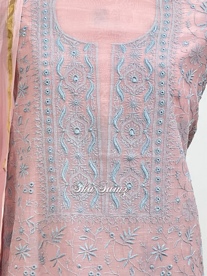 Blush Pink Mul Chanderi Chikankari Suit