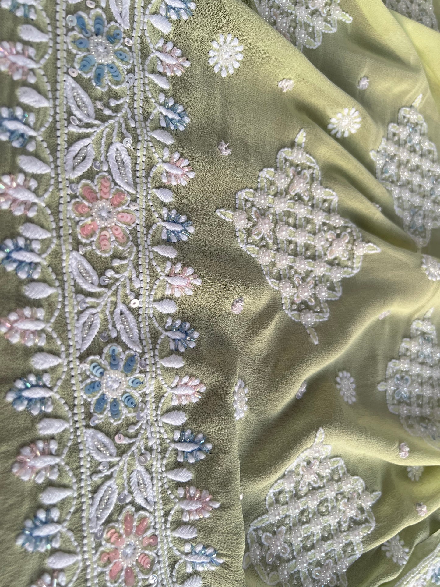 Pista Green Chikankari & Pearls Suit