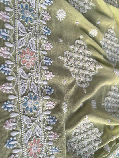 Pista Green Chikankari & Pearls Suit
