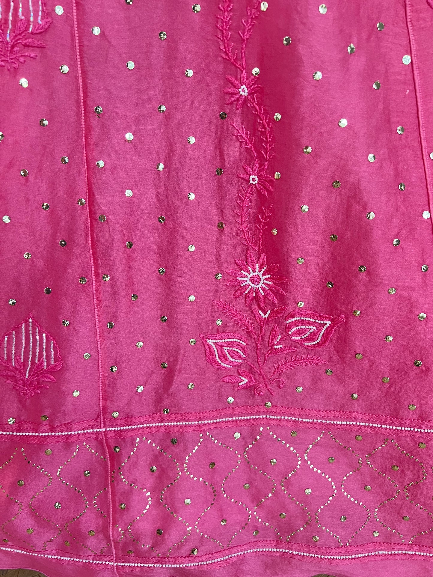 Coral Pink Chikankari and Mukaish Lehanga Set