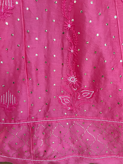 Coral Pink Chikankari and Mukaish Lehanga Set