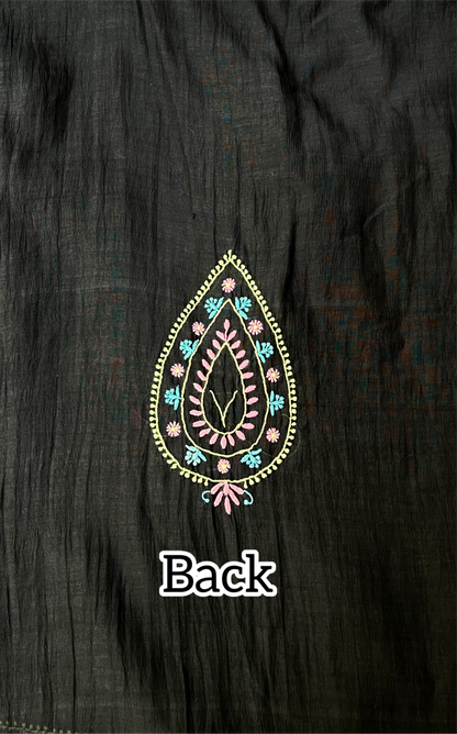 Black Mul Chanderi Kurta with Multi Color Chikankari