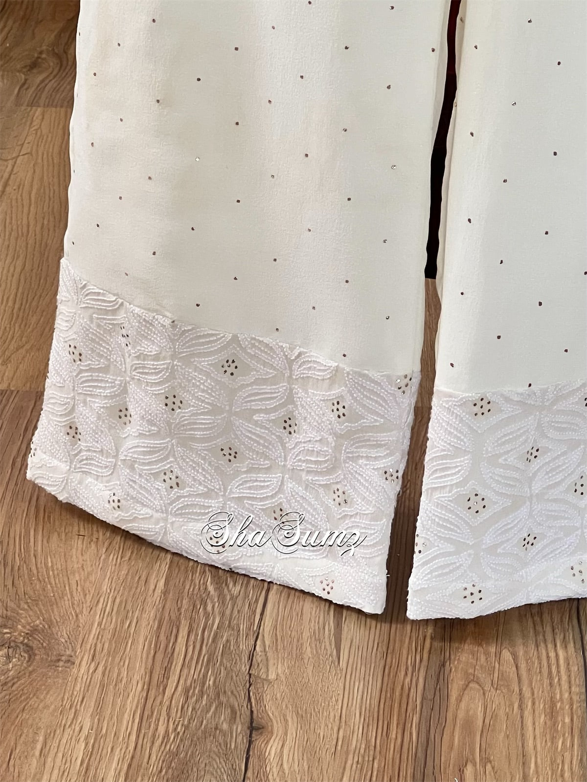 Ivory Chikankari & Mukaish Co-Ord Set with Tissue Applique